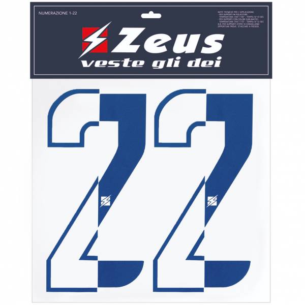 Zeus Iron-on Numbers Kit 1-22 10cm half royal blue