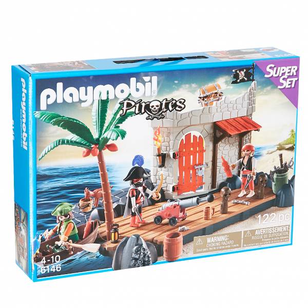 Nuovo! Playmobil 6146 Superset Pirate Fort Con Barca A Remi Galleggiante