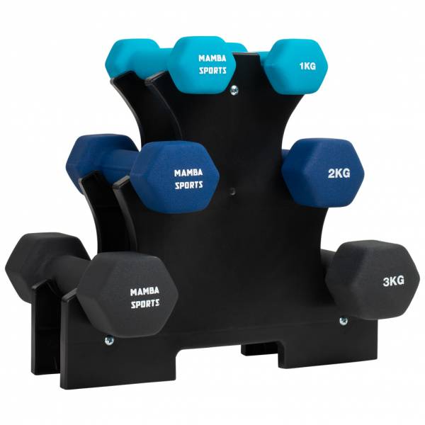 MAMBA SPORTS Hantel Set 2x 1kg, 2x 2kg, 2x 3kg mit Hantelbaum