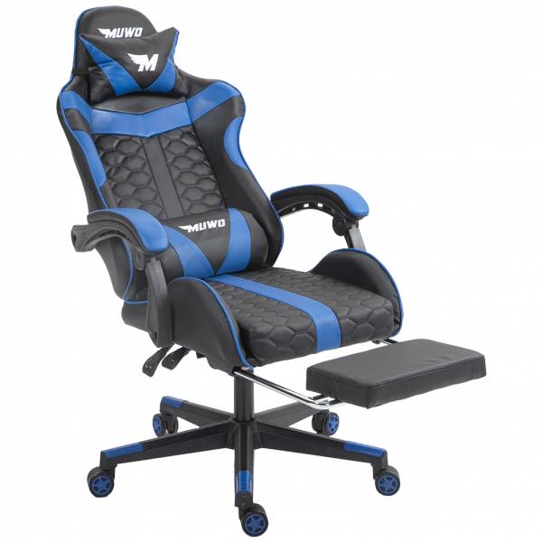 MUWO &quot;FusionX&quot; E-Sports Gamingstuhl mit Fußstütze blau