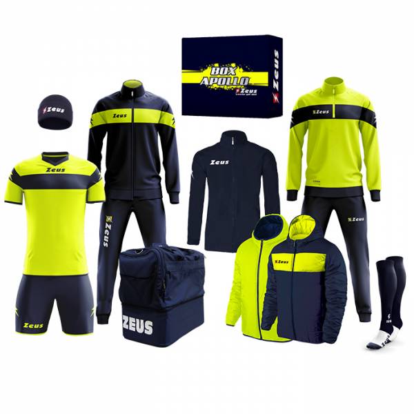 Zeus Apollo Fußball Set Teamwear Box 12-teilig Navy Neon Gelb