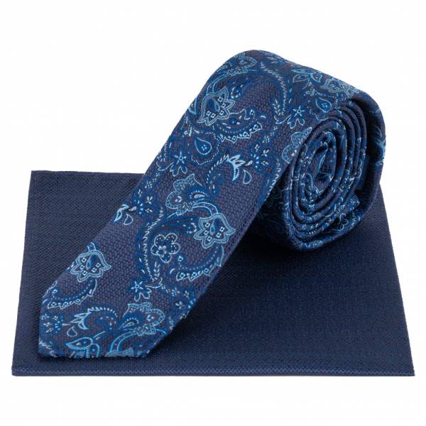 Lambretta Paisley Men Knitted tie and Pocket Square LAMAW2315-NAVY