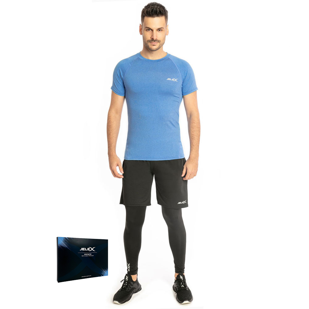 3-tlg. | JELEX Sportinator blau-schwarz Fitness-Set Herren SportSpar