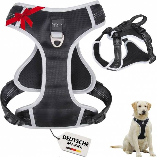 FAVVITY PET harnais pour chien rembourré réfléchissant anti-traction noir