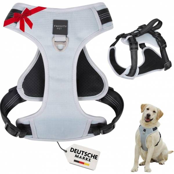 FAVVITY PET harnais pour chien rembourré réfléchissant anti-traction gris