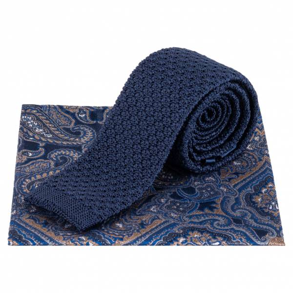 Image of Lambretta Paisley Uomo Cravatta in maglia e Fazzoletto per l'occhiello LAMAW2312-NAVY064